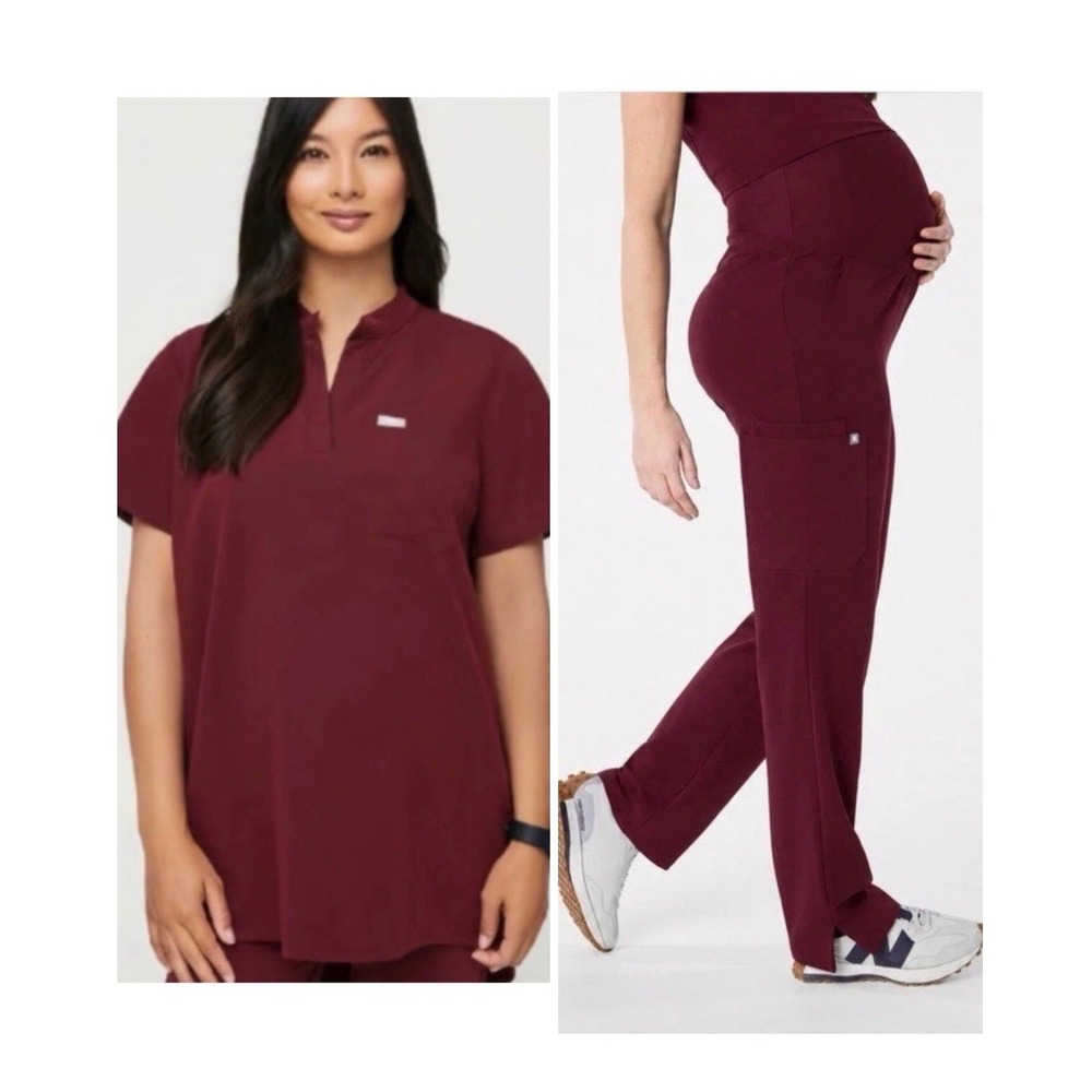 FIGS Maternity Scrub Set Kitale Top Yola Pants Small Burgundy Healthcare Uniform
